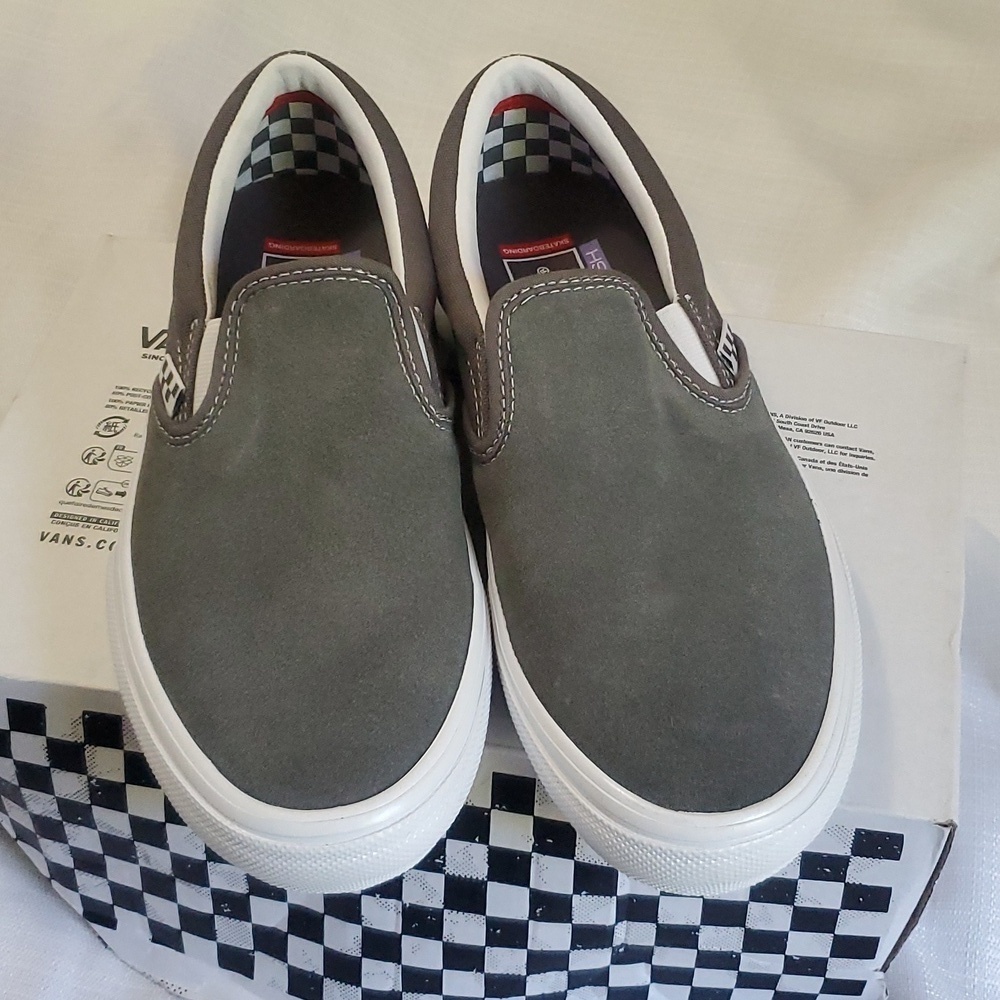 New Vans Men’s Skate Slip-On Reflective Grey Leather Sued Sneakers Size 7